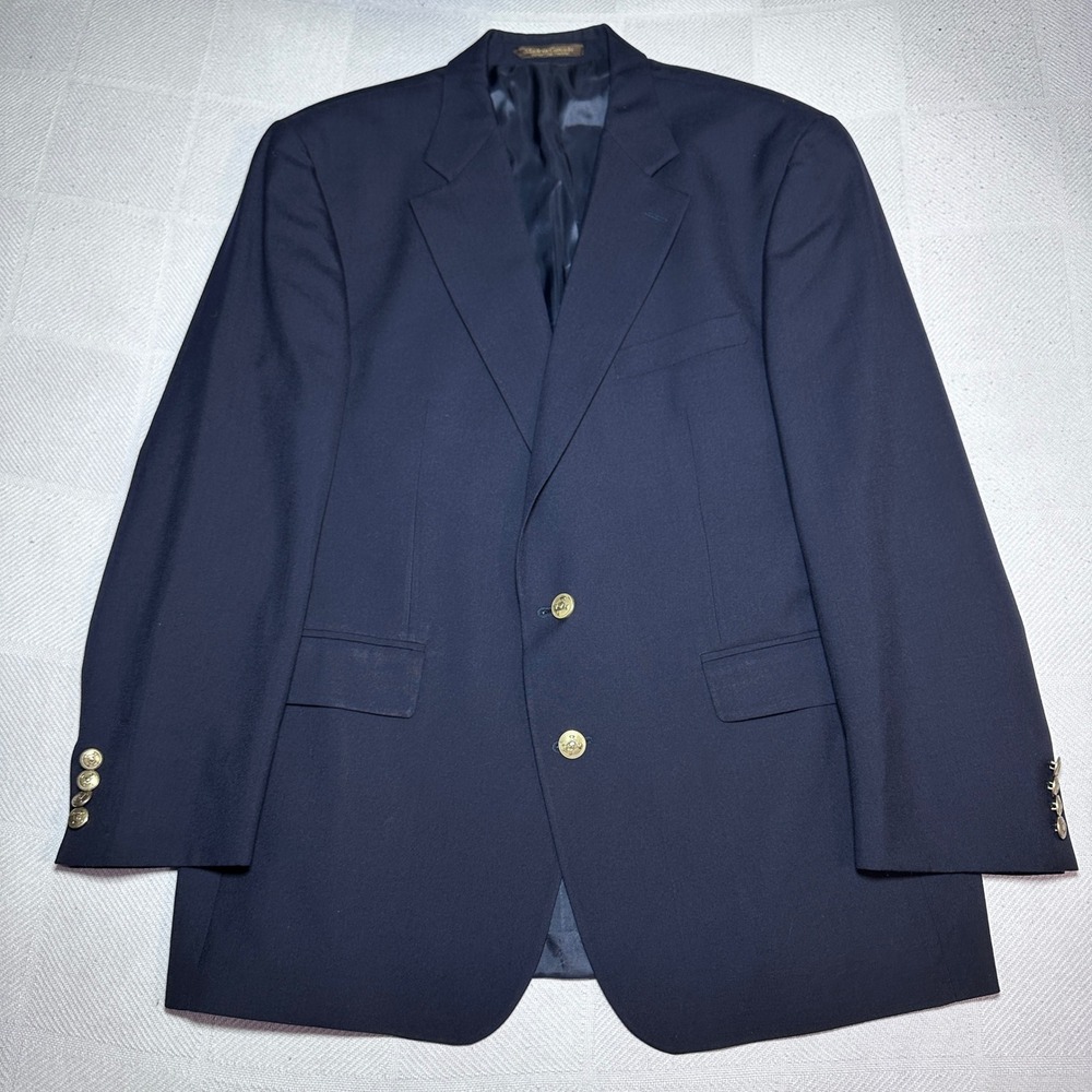 Vintage Chaps Ralph Lauren Blazer Men 44R Wool Gold Crest Button Sport Coat Navy